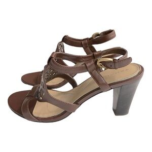 Tahari Kendra Brown Strappy Sandals Size 10M Leather open toe 3.5 heel